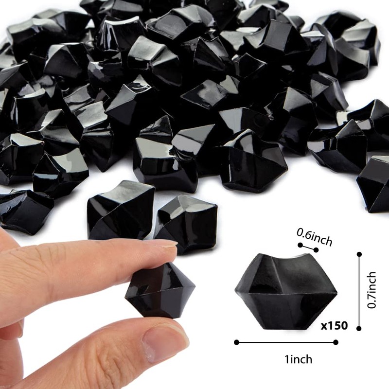 DomeStar Black Fake Ice Rocks, 150PCS Black Acrylic Crushed Ice
