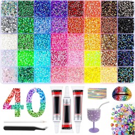 40 Colours 3 mm Jelly Rhinestones, 32000 Bedazzler Kit with Tweezers and Pen, Glitter Stones Bedazzling Kit, Multicoloured Flat Round Jelly Rhinestones for Nail Art, Face Painting, Costumes and Other