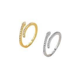 2pcs S925 Opening Adjustable Snake Ring Delicate Compact Row Drill Shiny Snake Ring (Gold, Silver), Alloy,Gold,Silver, Cubic Zirconia
