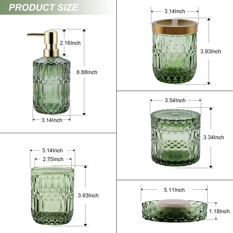 LaMarriti Green Bathroom Accessories Set, 5Pcs Clear Glass Bathroom Accessories,