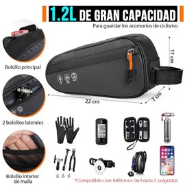 WOTOW Bolsa Triangular Impermeable para Cuadro de Bicicleta, Accesorio de Almacenamiento para Ciclismo, Montaña y Carretera (Negro Multifucional)