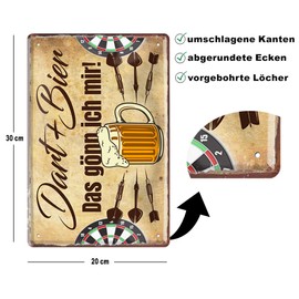 schilderkreis24 - Tin Sign with Funny Saying Dart + Bier das gönn ich Mir! Decorative Garage Metal Sign Counter Bar Pub Vintage Retro Gift Idea Birthday 20 x 30 cm