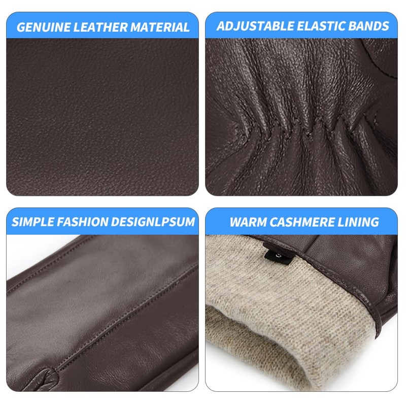 MGGMOKAY Men's Real Leather Gloves with Warm Cashmere Lining, brown
