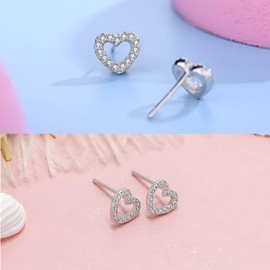 Hinvan 4 Pairs 925 Sterling Silver Earrings Silver Heart Stud Earrings 925 Silver Earrings Heart Stud Earrings Silver Hypoallergenic Small Sleeping Earrings Women's Earrings for Women Girls