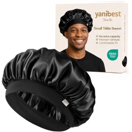 YANIBEST - Gorro de seda para hombres, capó de pelo satinado para dormir, gorra de dormir de doble capa para hombres y mujeres negros trenzas de cabello rizado, negro