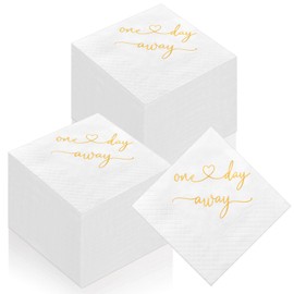 Crtiin 200 Pcs One Day Away Rehearsal Dinner Cocktail Napkins One Day Away Party Supplies Rehearsal Dinner Decorations Bulk Disposable Paper for Rehearsal Dinner Wedding Beverage, 4.5 x 4.5 Inch Gold