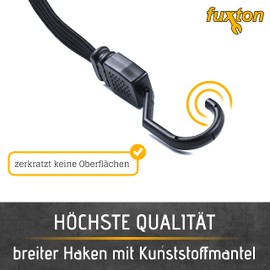 fuxton Set of 2 elastic straps, short, flat with hooks, 100 cm, black (lashing strap, luggage strap, elastic band) for pannier rack, bicycle carrier, backpack, car, camping and motorcycle