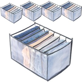 TOOVREN Closet Organizer 5PCS, Closet Organizers and Storage, Clothes Organizer for Folded Clothes, Pants Organizer Jean Organizer for Closet, Closet Organizer for T-Shirts, Bra,Skirts,Jeans (7 Grids)