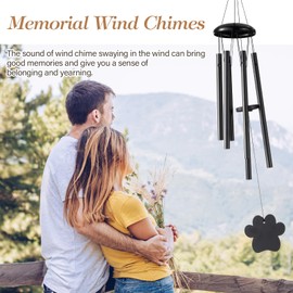 Wind Chimes Aluminium - Outdoor Large Deep Tone for Home Patio Garden Balcony Decoration,Memorial Sympathy Wind Chimes Gift with 6 Tuned Tubes,26 inch Black