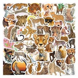Cute Cheetah Stickers for Kids, 60pcs Waterproof Animal Stickers for Water Bottle, Vinyl Animal Decals for Laptop Scrapbook Journal Party Favors (Cheetah)