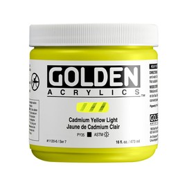 Heavy Body Acrylics by GOLDEN, Cadmium Yellow Light, 16 fl. oz. Jar, Professional Acrylic Paint, Opaque