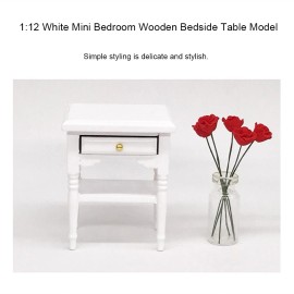 Dollhouse Bedside Table 1:12 White Mini Wooden Bedroom Scene Play House