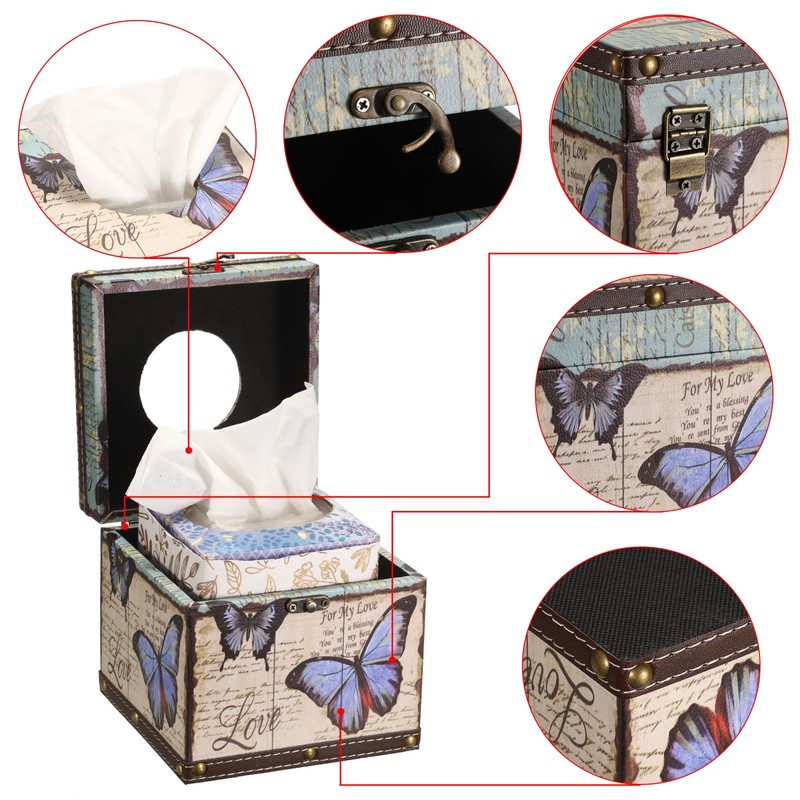 TOLIDA PU+ Wood Square Tissue Box Cover - Retro Household