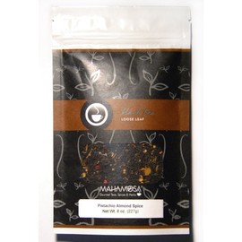 Mahamosa Pistachio Almond Spice Tea 8 oz - Loose Leaf Flavored Black Tea Blend (with pistachios, cumin, sliced almonds, coriander, pink peppercorns, flavoring)