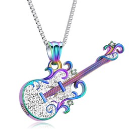 Ydmwannx Guitar Cremation Jewelry for Ashes Stainless Steel Urn Necklace for Ashes Musical Instrument Memorial Pendant Keepsake Jewelry Music Guitar Urn Necklace for Women Men (rainbow)