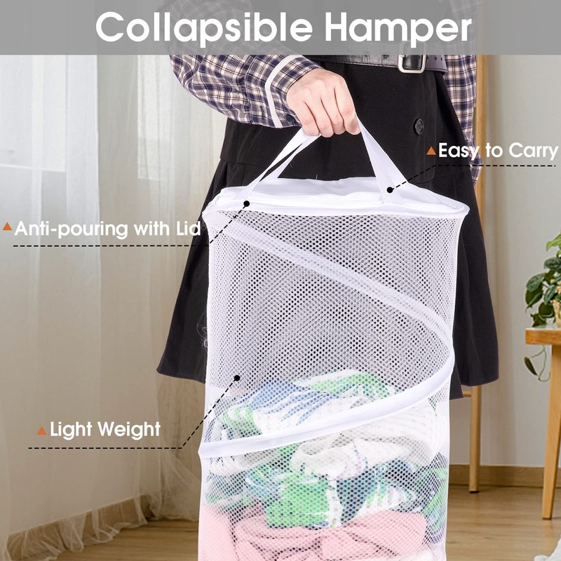 BATTOO Large Collapsible Laundry Basket with Lid Foldable Mesh Pop