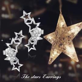 POPLYKE 925 Sterling Silver Star Ear Climber Studs for Girls Cubic Zirconia Crawler Earring Cuff Earrings for Women