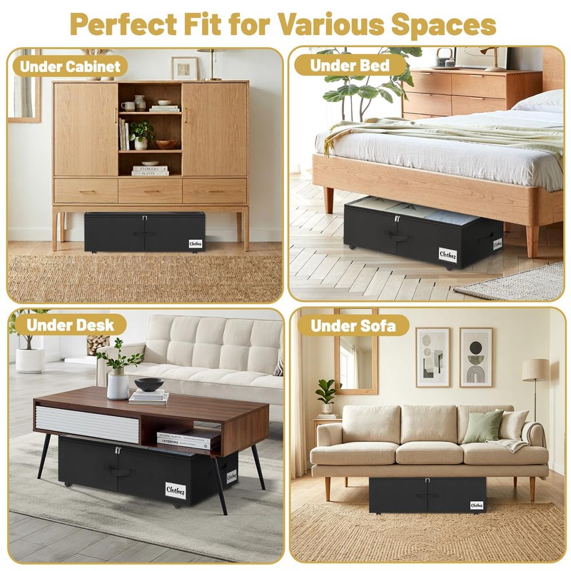 Under Bed Storage with Wheels, 2 Pack Underbed Storage Containers