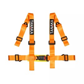 TANAKA 2 X TANAKA UNIVERSAL ORANGE 4 POINT BUCKLE RACING SEAT BELT HARNESS 2"
