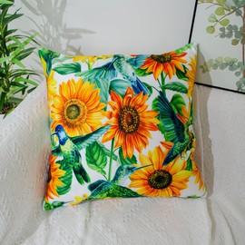 DILOXNSU Cushion Covers 18 x 18 inch Sunflowers and Hummingbirds Double-Sided Decorative Velvet Pillows Covers for Sofa Bed Home Livingroom Outdoor Garden Decor Cushions Covers 45 x 45 cm