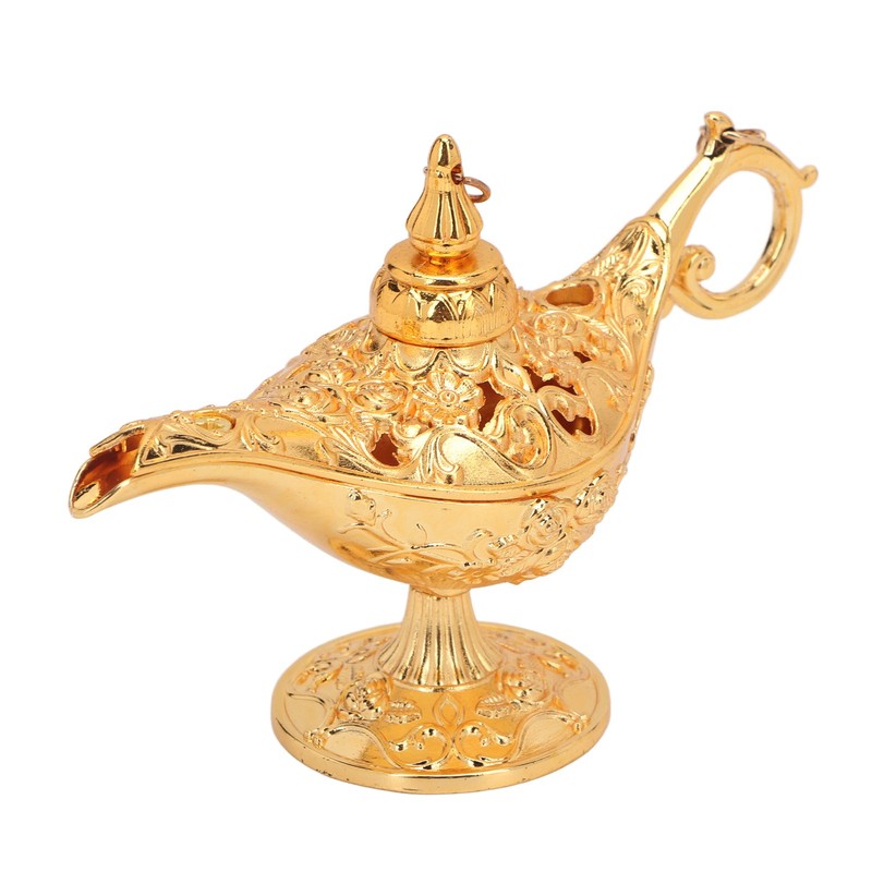 Gold Magic Genie Lamp Embossed Flowers Hollow Zinc Alloy Vintage