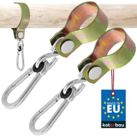KOTARBAU® Set of 2 Swing Hooks 50 mm Round Wood Carabiner Hook Swing Clamp Hammock Attachment Swing Hook for Swing Hook Swing Suspension Attachment Yellow Galvanised