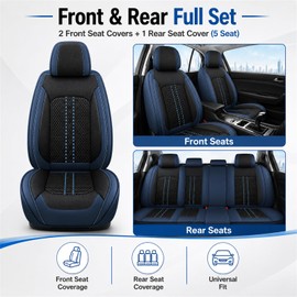 SecosAutoparts 5-Seat Car Seat Covers Full Set Microfiber Leather Waterproof Blue and Black Compatible Universal Fit Most Sedans SUVs Trucks Automotive Interior Seat Covers