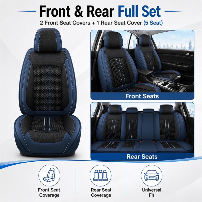 SecosAutoparts 5-Seat Car Seat Covers Full Set Microfiber Leather Waterproof