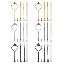6 Set Tiered Tray Hardware for Cake Stand Mold Crown 3 Tier Cake Stand Fittings Hardware Holder for Wedding and Party Making Resin Cupcake Dessert Platter Serving Stand (Gold & Silver & Black, M)