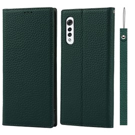 for LG Velvet Case Litchi Genuine Leather Wallet for LGVelvet SunYoo Coque Portefeuille étui Pour Femmes Homme RFID Blocking Magnetic Book Flip Cover with Wrist Strap for LG Velvet Green