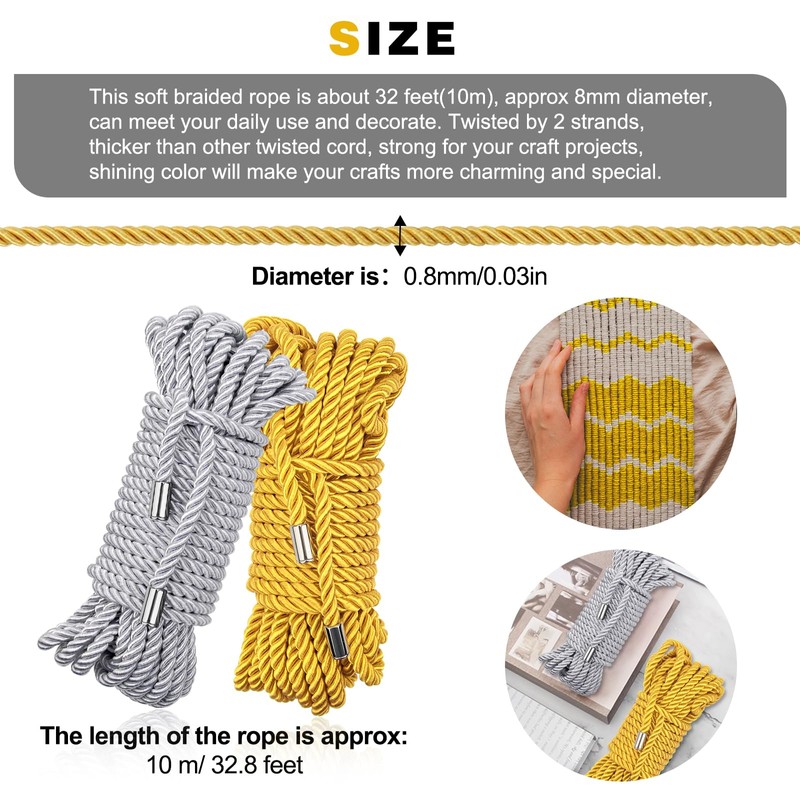 Coldairsoap Soft Silk Rope, Skin Friendly Twisted Trim Cord Rope
