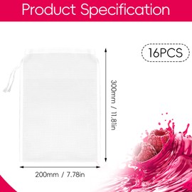 jwtyu 16 Stück Nussmilchbeutel Wiederverwendbar Nut Milk Bag Nylon 20 × 30 cm Feinmaschiges Passiertuch für Rohe Sojamilch Wein Bohnenquark Saft Ökoenzyme Usw