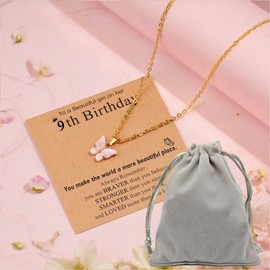 Melugaud 9 year old girl girls gifts for 9th Birthday Decorations Gifts For Girls With Card Granddaughter Daughter For 9 Years Old Girl Happy Birthday Presents Sister Butterfly Necklace