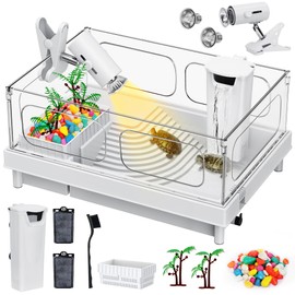 Geegoods Turtle Tank Kit - Starter Aquarium with Light, Filter, Colored Rocks, Brush, Plant for Turtles, Crabs, Crayfish, Small Reptiles