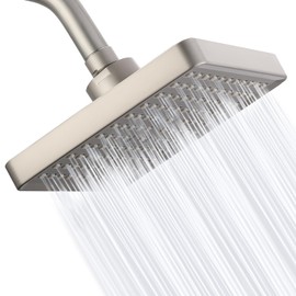 Eolax High Pressure Rainfall Showerhead, 6-Inch Square Fixed Showerhead with Swivel Ball Adjustable Angle Replacement Showerhead, Easy to Install, Brushed Nickel