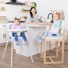 Dream On Me Curio Sit N Seek 3 in 1 Convertible Baby High Chair in Sky Blue, Removable and Adjustable Tray, Portable High Chair, Adjustable Legs, Detachable Footrest & 5 Point Safety Harness