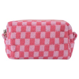 Terceton Checkered Makeup Bag Cute Upencil Case Travel Pouch Portable Zipper Small Toiletry Bag Cosmetic Case for Girl Women