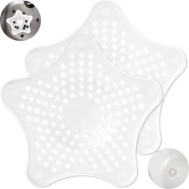 Universal Drain Strainer 2 Pack White TPR 15.5 x 13.5 cm with 5 Suction Cups for a Firm Hold for Drains up to 90 mm Diameter Drain Strainer Sink Hair Strainer Sink Bath Filter Hair Catcher Shower