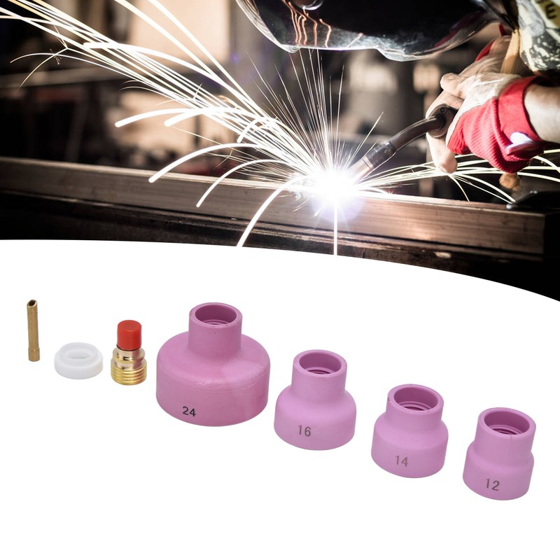 7Pcs TIG Gas Lens Kit Ceramic Cup Electrode Holder Connector