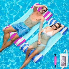 2 Piezas Hamaca de Agua Inflable, 4 En 1 Flotador Piscina de Plegable con Bomba de Aire, Salón Flotante, Hamaca Flotante para Piscina para Alberca