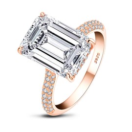 AINUOSHI 6 Carats Emerald Cut Cubic Zirconia CZ Rhodium Plated/Rose Gold Sterling Silver Simulated Diamond Wedding Engagement Ring