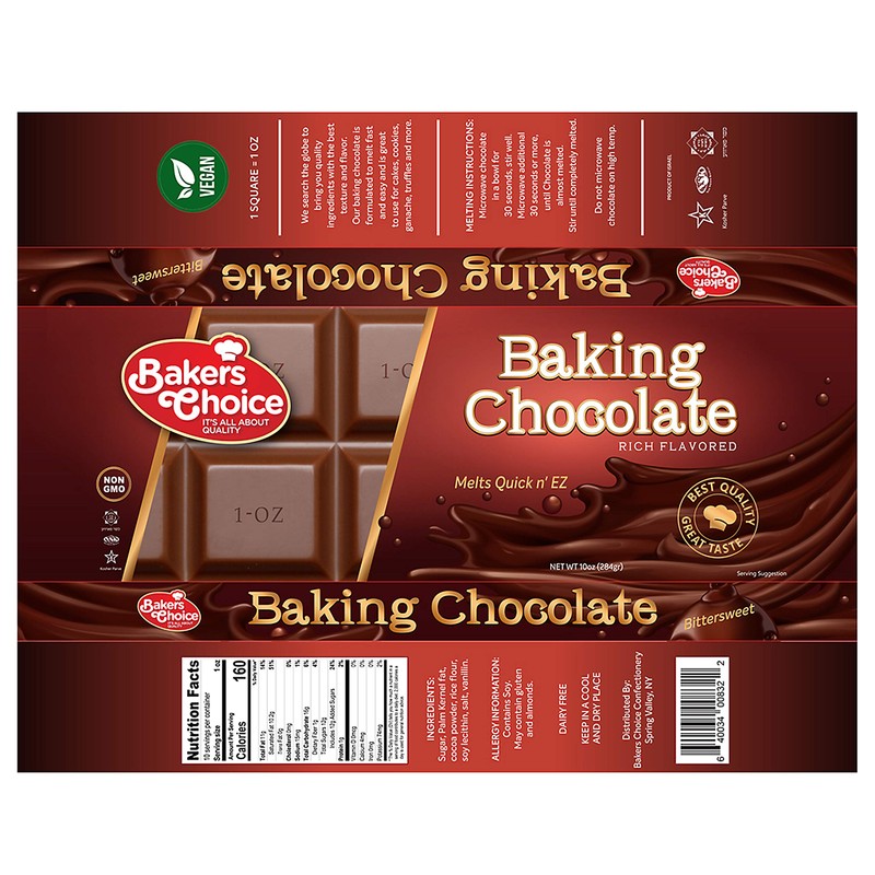 Baker's Choice Baking Chocolate Bar - Microwaveable Chocolate Easy Melt