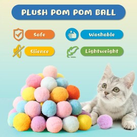 BaiKevin 30 Pcs Premium Silent Cat Pom Pom Balls, Interactive Lightweight Assorted Colors Fuzzy Toy Balls (1.2 inches), with 4 Pcs Cat Spring Toy for Indoor Kitten Playing Exercising