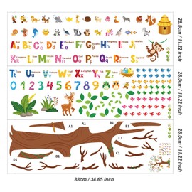 Zonon 3 Sheets Animal Alphabet and Numbers Tree Wall Decals Learning ABC Letters Birds Numbers Peel and Stick Wall Decals Home Bedroom Playroom Nursery Home Decor