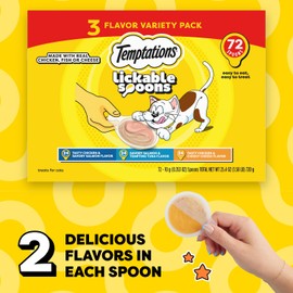Temptations Lickable Spoons Adult Wet Cat Treat, 10 Grams, Variety Pack, 72 Count