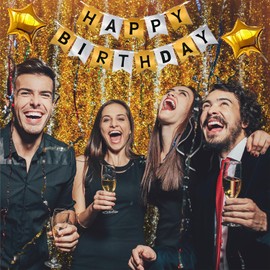 NANINUNENO 44th Gold Birthday Decorations, Gold Black Silver Happy Birthday Balloons Supplies for Men Women, 44 Birthday Party Set with 44 Gold Number Balloons Happy Birthday Banner