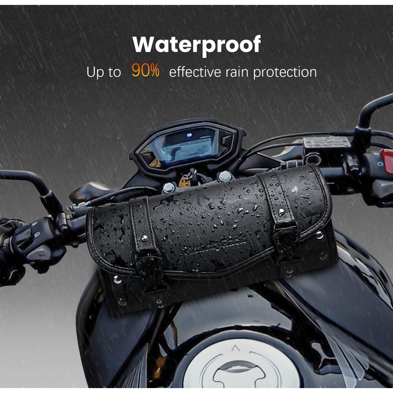HmmtyRack Motorcycle Tool Bag,Universal Motorcycle Fork Bag,Waterproof PU Leather Roll