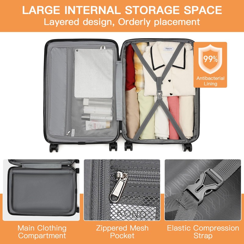 Kono 28" Expandable Luggage with Quiet Spinner Wheels & TSA