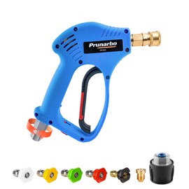 Prunarbo Short Pressure Washer Gun with Swivel - High Pressure Water Handle, 1/4-Inch Quick Connector, 5 Nozzle Tips, Power Washer Gun Compatible with Foam Cannon - Car Wash Foam Gun