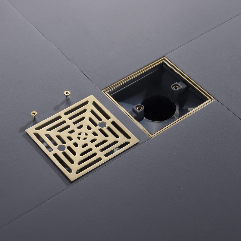 DEOKXZ 4-1/4 Inch Brushed Gold Shower Drain Square, Base with